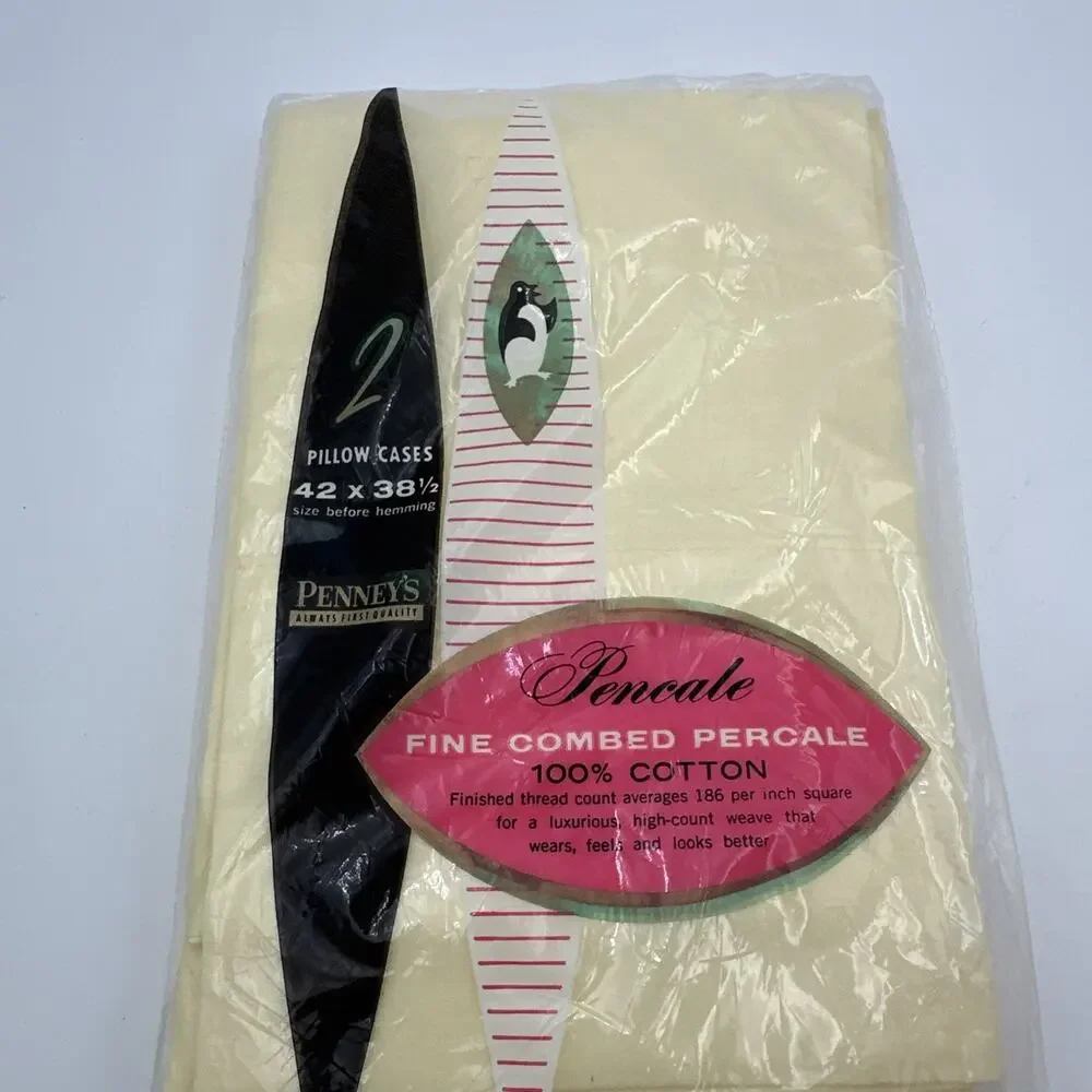 Vintage Penney’s Percale Yellow Double Full Bed Sheet And Pillow Cases Brand New